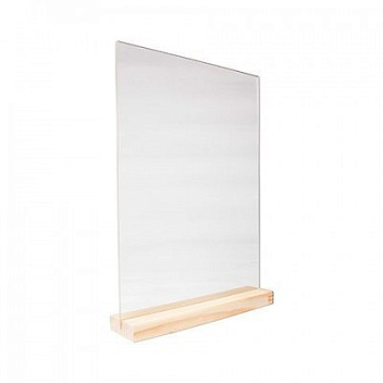 Табличка 150*210 мм. А5 пласт. вертикал. прозрач. тейбл тент на дерев. подставке /1/5/25/