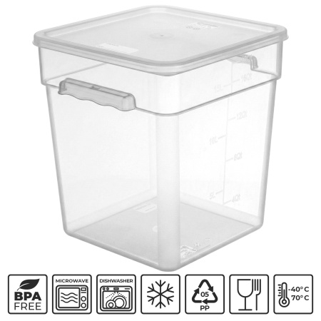 Контейнер для продуктов квадр. 17,2 л. 28*28*32 см. с мерн.шкалой, прозрач, п/п, б/крышки, штабелир. (кр. 76717,76715,76714,76716,76836)GP/1/12/