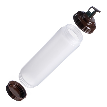 Емкость для соуса  750 мл. d=70 мм. h=270 мм. с 2 крышками, широкая прозрачная, крышки коричневые GP /1/96/