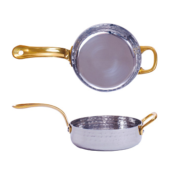 Сковорода порц. d=12 см. h=3,5 см. 0,4 л. нерж. глубокая с 2 ручками латунь MGsteel /1/36/ АКЦИЯ