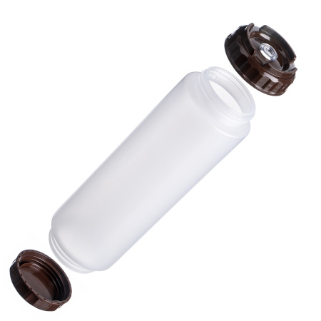 Емкость для соуса 1000 мл. d=75 мм. h=257 мм. c 2 крышками, с силик. носик. широкая прозрачная, крышки коричневые GP /1/96/ ВДОХНОВЕНИЕ