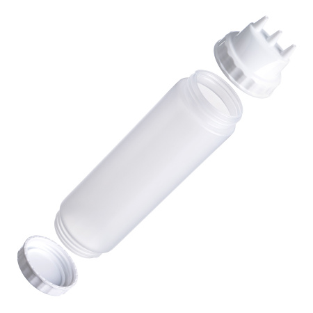 Емкость для соуса  750 мл. d=70 мм. h=270 мм. с 2 крышками 3 носика, широкая прозрачная, крышки белые GP /1/96/